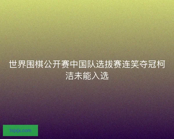 世界围棋公开赛中国队选拔赛连笑夺冠柯洁未能入选