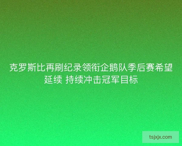 克罗斯比再刷纪录领衔企鹅队季后赛希望延续 持续冲击冠军目标